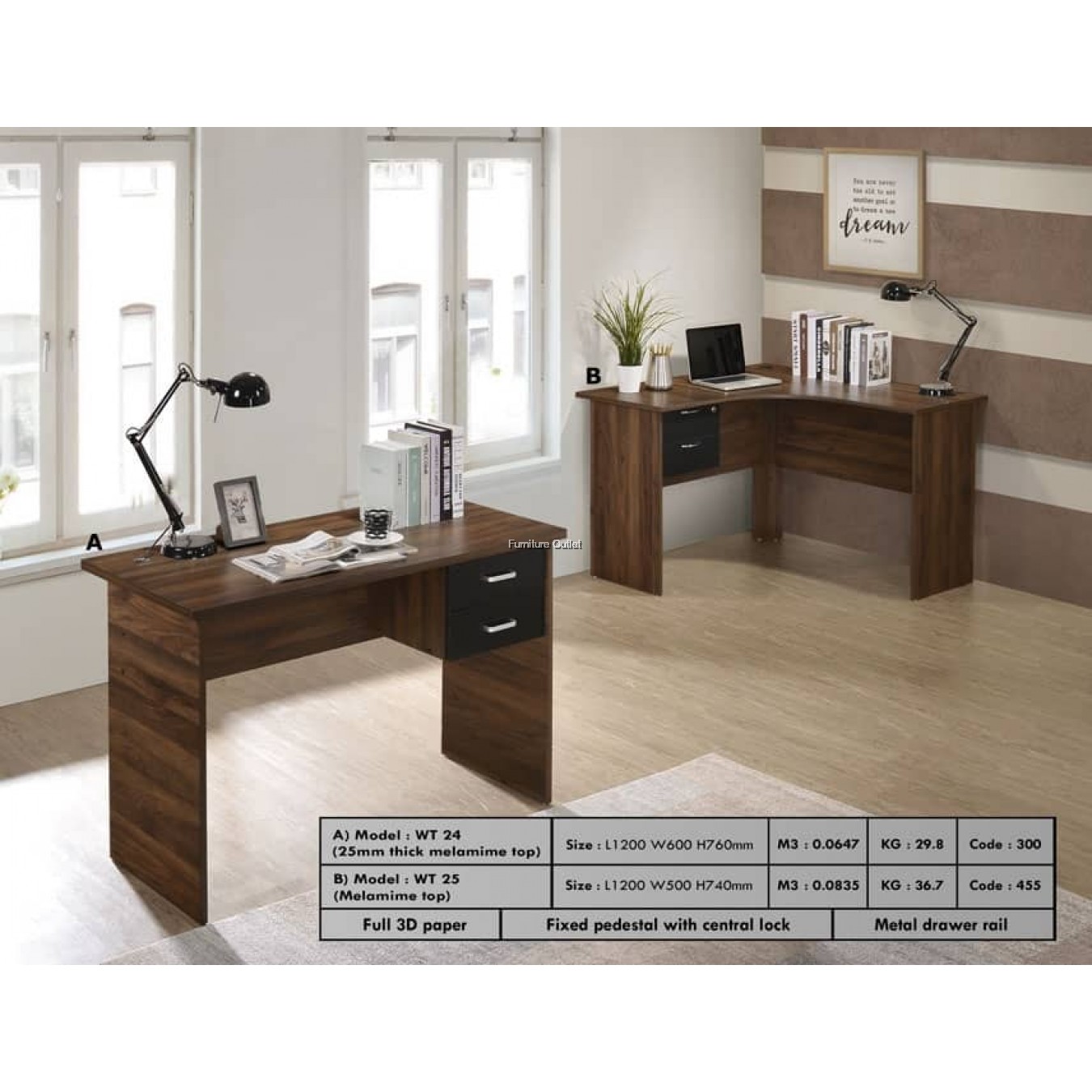 WT 25 LSHAPE STUDY TABLE