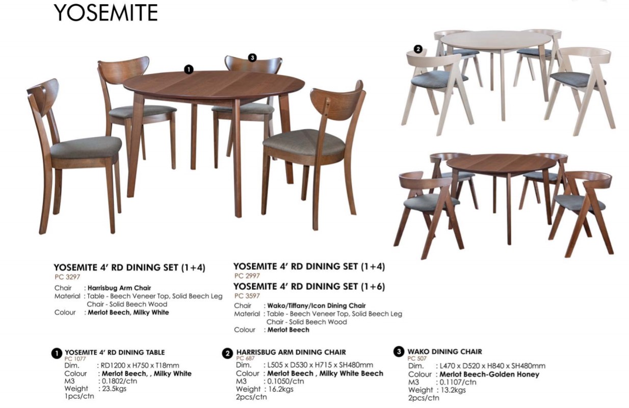 YOSEMITE DINING SET WITH WAKO CHAIR (1+4) / (1+6)